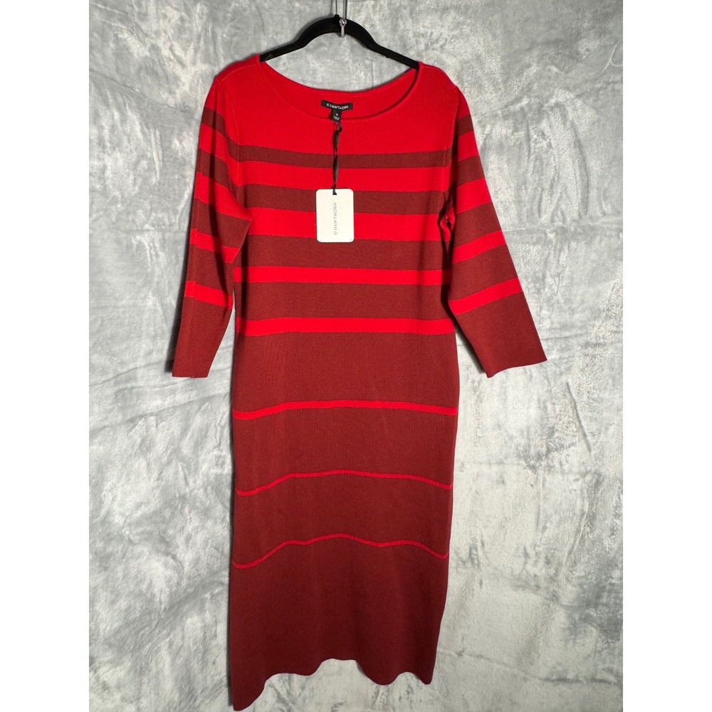 41 Hawthorn Red Striped Knit Sweater Dress‎ long  XL Rayon Blend 3/4 Sleeve New